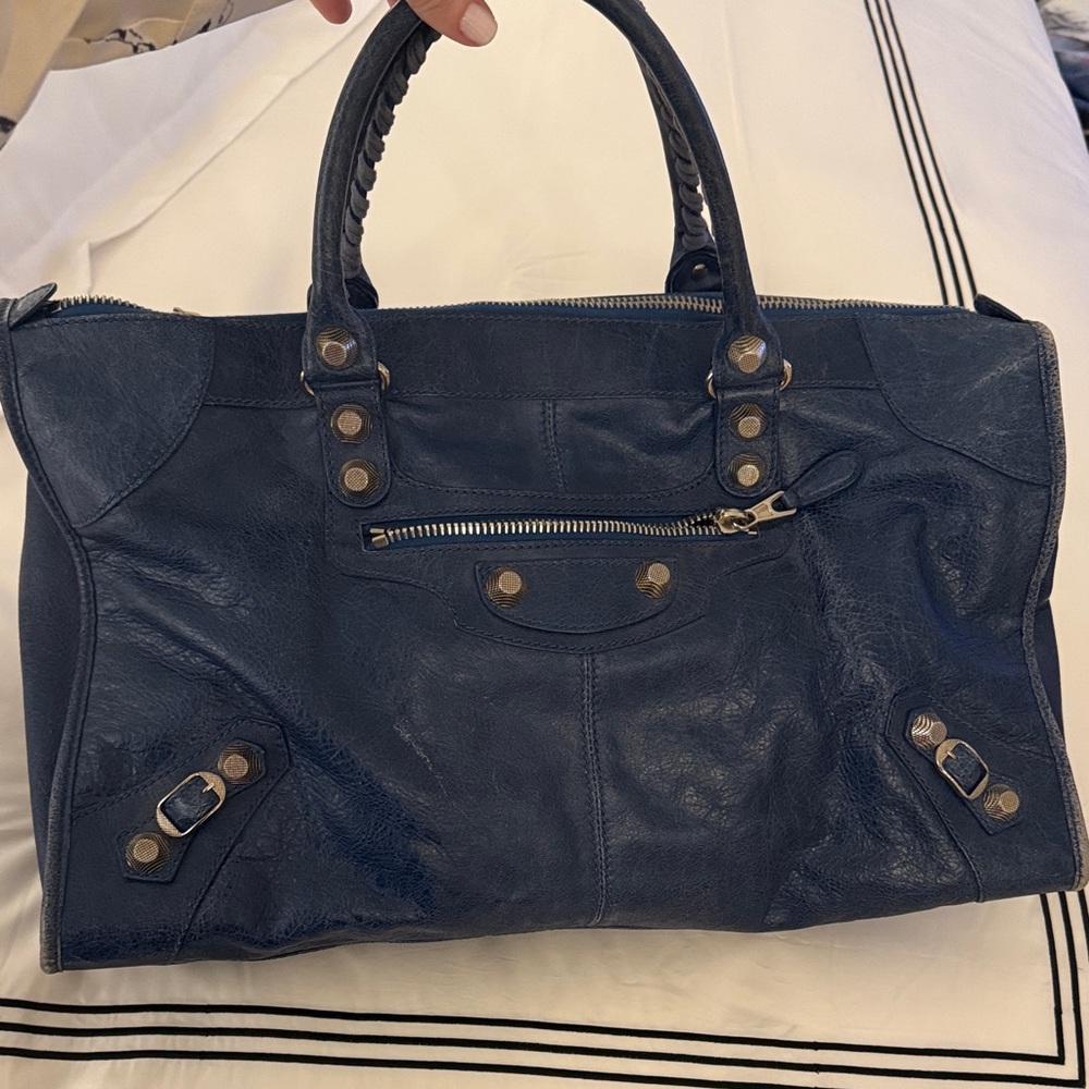 Balenciaga Blue Leather weekender Handbag